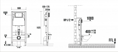 Система инсталляции для подвесного унитаза  500х1125 (4 в 1 с клавишей смыва) Terminus  Рубцовск - фото 9
