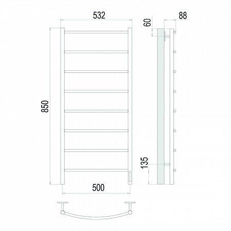 Классик П8 500х850 Электро Полотенцесушитель TERMINUS Сатин Рубцовск - фото 4