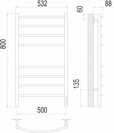 Классик П8 500х800 электро КС 9005 матовый Полотенцесушитель TERMINUS Рубцовск - фото 3