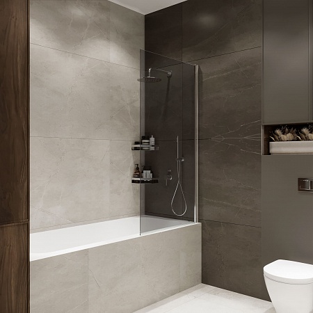 Шторка на ванну распашная Terminus Ното 02 1500х700 проф.хром, тонированная Рубцовск - фото 1