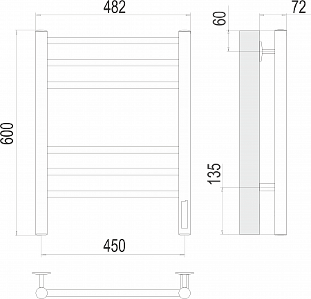 Аврора П6 450х600 электро КС ЧЕРНЫЙ МУАР Полотенцесушитель TERMINUS Рубцовск - фото 3