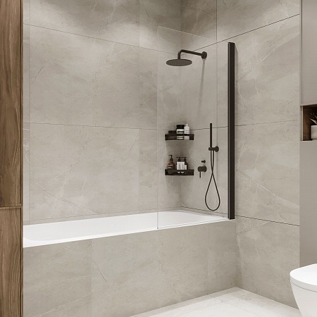 Шторка на ванну распашная Terminus Ното 02 1500х700 проф.черный Рубцовск - фото 1