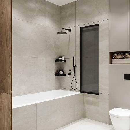 Шторка на ванну слайдер Terminus Ното 01 1500х900 проф.черный, тонированная Рубцовск - фото 3