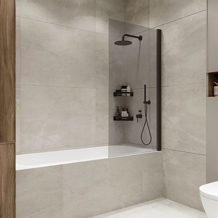 Шторка на ванну распашная Terminus Ното 02 1500х700 проф.черный, тонированная Рубцовск - фото 1