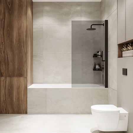 Шторка на ванну распашная Terminus Ното 02 1500х700 проф.черный, тонированная Рубцовск - фото 3