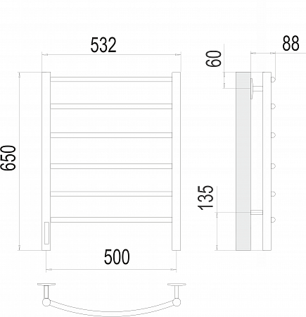 Классик П6 500х650 Электро слева Полотенцесушитель  TERMINUS Рубцовск - фото 3