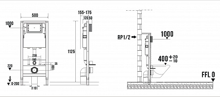 Пневматическая система инсталляции для подвесного унитаза 500х1125 (4 в 1 с клавишей смыва) Terminus Рубцовск - фото 7