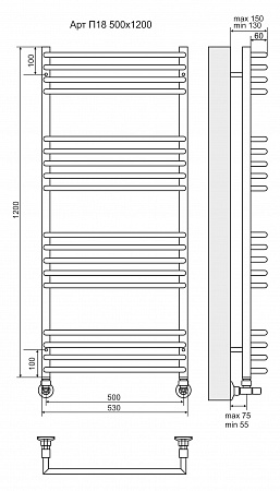 Арт П18 500х1200 Полотенцесушитель  TERMINUS Рубцовск - фото 3