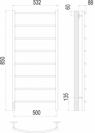 Классик П8 500х850 Электро слева Полотенцесушитель  TERMINUS Рубцовск - фото 3