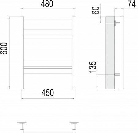 Сицилия П6 450х600 электро КС ЧЕРНЫЙ МУАР Полотенцесушитель TERMINUS Рубцовск - фото 3