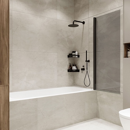 Шторка на ванну распашная Terminus Ното 02 1500х700 проф.черный, тонированная Рубцовск - фото 2