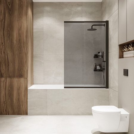 Шторка на ванну слайдер Terminus Ното 01 1500х900 проф.черный, тонированная Рубцовск - фото 4