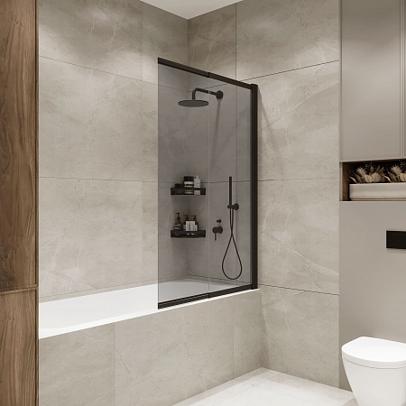 Шторка на ванну слайдер Terminus Ното 01 1500х900 проф.черный, тонированная Рубцовск - фото 1