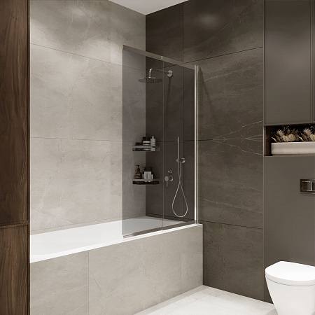 Шторка на ванну слайдер Terminus Ното 01 1500х900 проф.хром, тонированная Рубцовск - фото 1