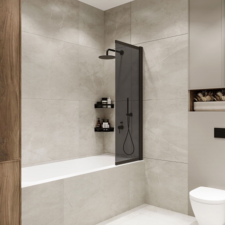 Шторка на ванну слайдер Terminus Ното 01 1500х900 проф.черный, тонированная Рубцовск - фото 2