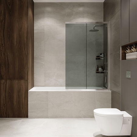 Шторка на ванну слайдер Terminus Ното 01 1500х900 проф.хром, тонированная Рубцовск - фото 4