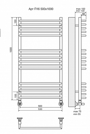 Арт П16 500х1000 Полотенцесушитель  TERMINUS Рубцовск - фото 3
